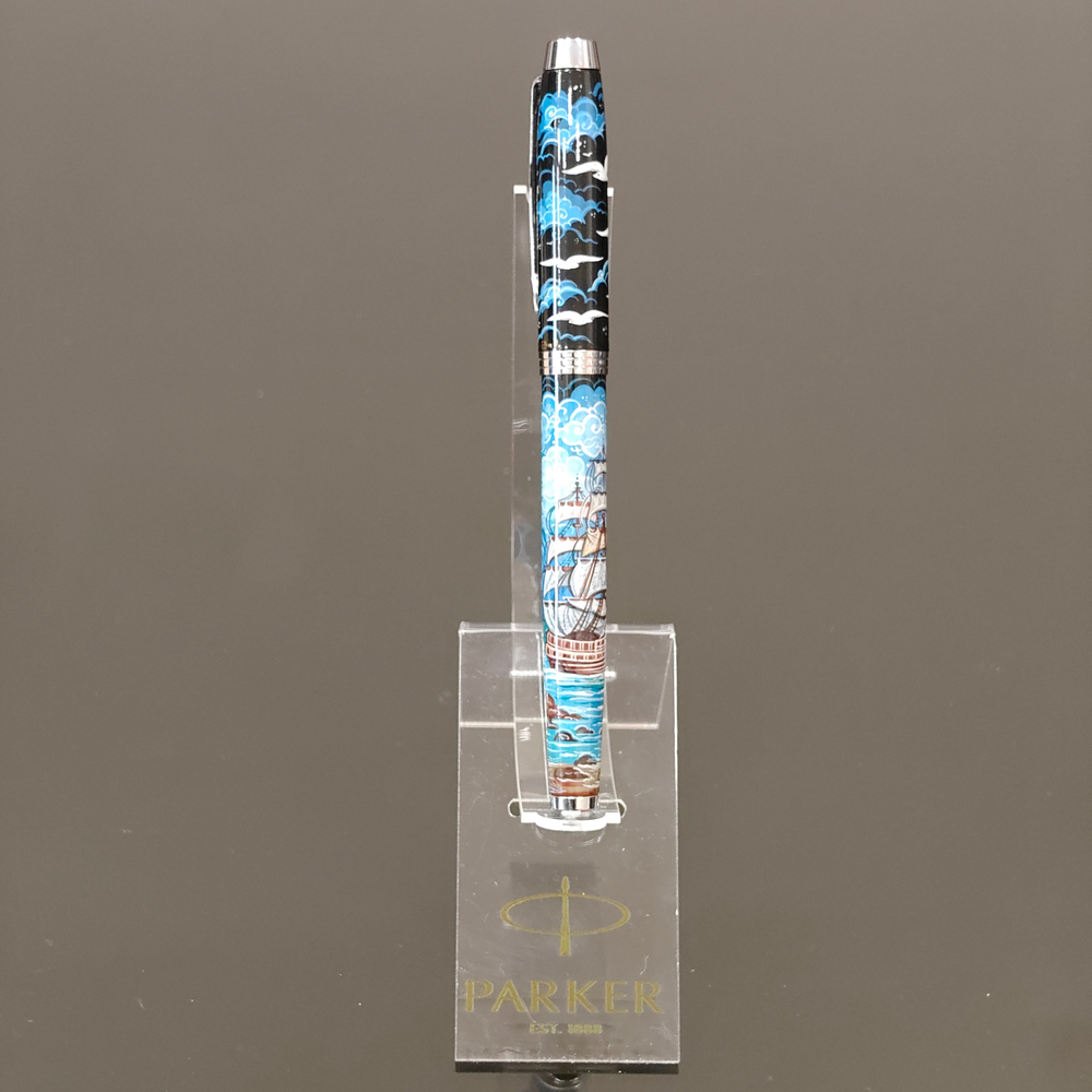 Ручка с колпачком с ручной росписью Палех "Парусник"