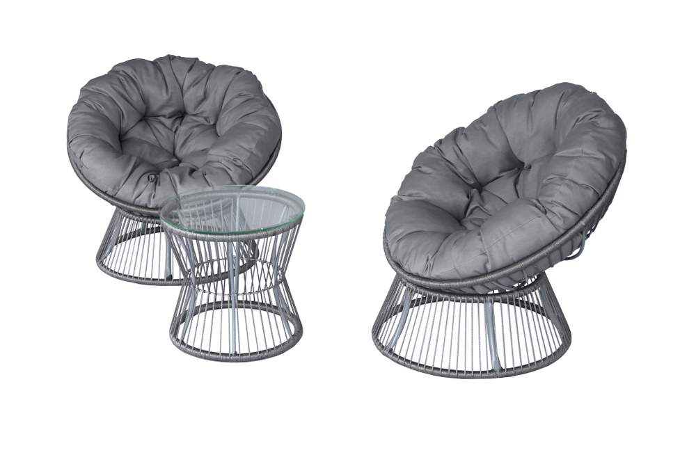 Набор мебели Элис . арт.CN4325-MT,CN2311-MT серый, Tesla smoke 4 уп(1 уп стекло; 1 уп подстолье; 2 уп 2 кресла (в уп кресло,подстав, подуш сер) (М) "Garden story"