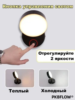 PKBFLOW Светильник настенный,с выключателем, трехцветный свет, 220V, черный