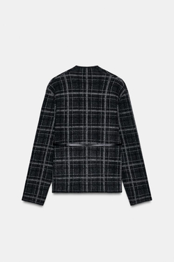 ZARA ТРИКОТАЖНЫЙ КАРДИГАН В КЛЕТКУ С ПОЯСОМ, СЕРЫЙ