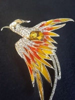 Брошь "Птица Феникс цвет желтый"