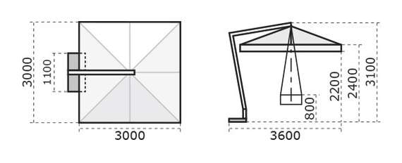 Зонт для кафе профессиональный Napoli Braccio, 300х300 см