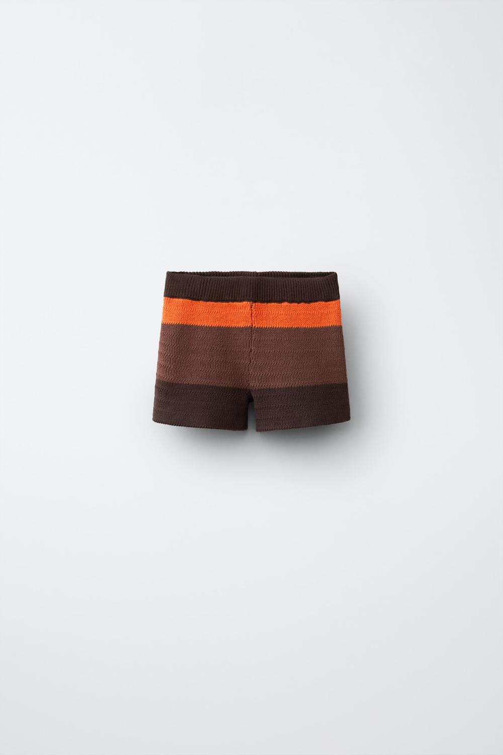 ZARA ШОРТЫ-БЕРМУДЫ ИЗ КРУЖЕВА КРОШЕ В КОНТРАСТНУЮ ПОЛОСКУ, КОРИЧНЕВЫЙ