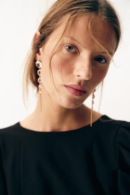 ZARA ДЛИННЫЕ СЕРЬГИ СО СТРАЗАМИ, ЗОЛОТИСТЫЙ
