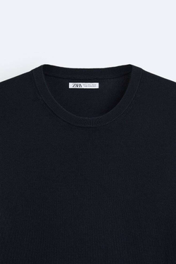 ZARA ФУТБОЛКА ИЗ СМЕСОВОЙ ВИСКОЗЫ, МОРСКОЙ СИНИЙ