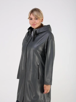 Кожаная куртка демисезонная с капюшоном длинная