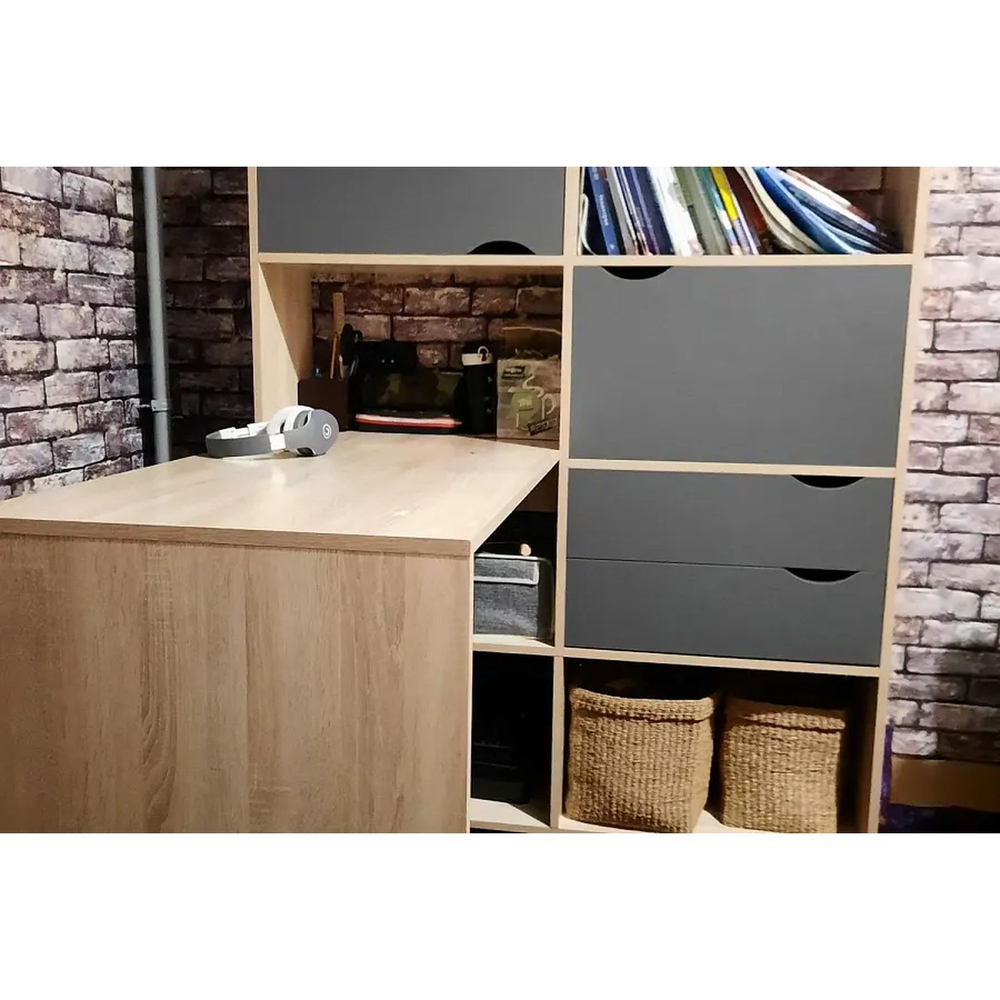 Стол письменный угловой с ящиками Дуб Сонома/Графит Серый, Тип 7, 114,8х110х143,2 см