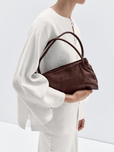 Massimo Dutti Маленькая сумка из кожи наппа с отделениями, цвет кожи