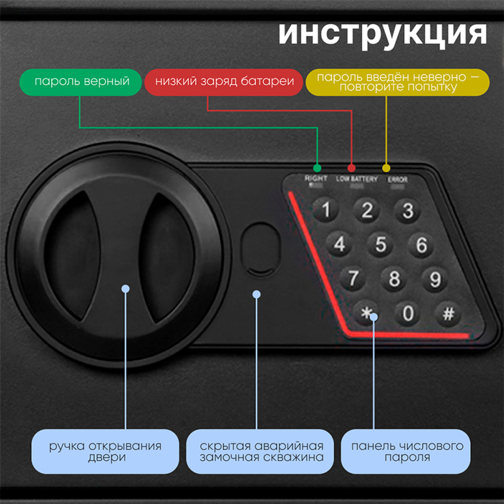 Сейф KUVERT "25ELB" электронный замок + ключ, 350х250х250 мм, 5.5 кг, черный