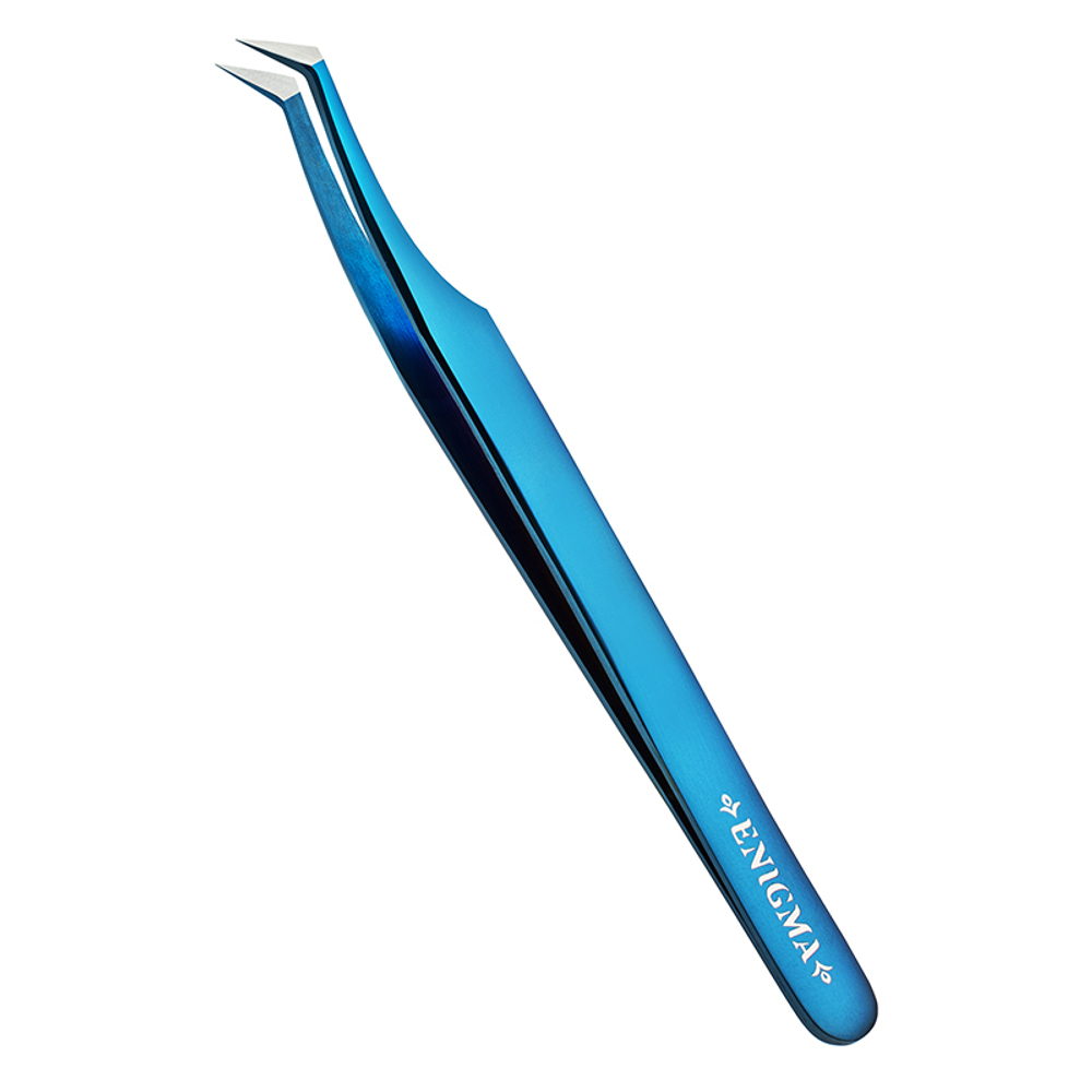 Пинцет L Enigma (Blue metallic, синий) с ручной заточкой extra-sharp
