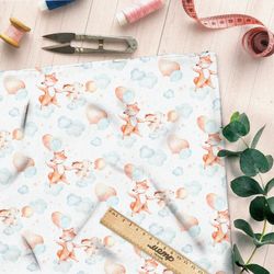 Ткань поплин лисята акварельные