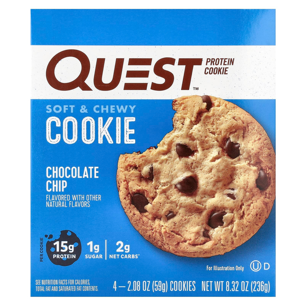Quest Nutrition, Протеиновое печенье, шоколадная крошка, 4 пакетика, 59 г (2,08 унции)