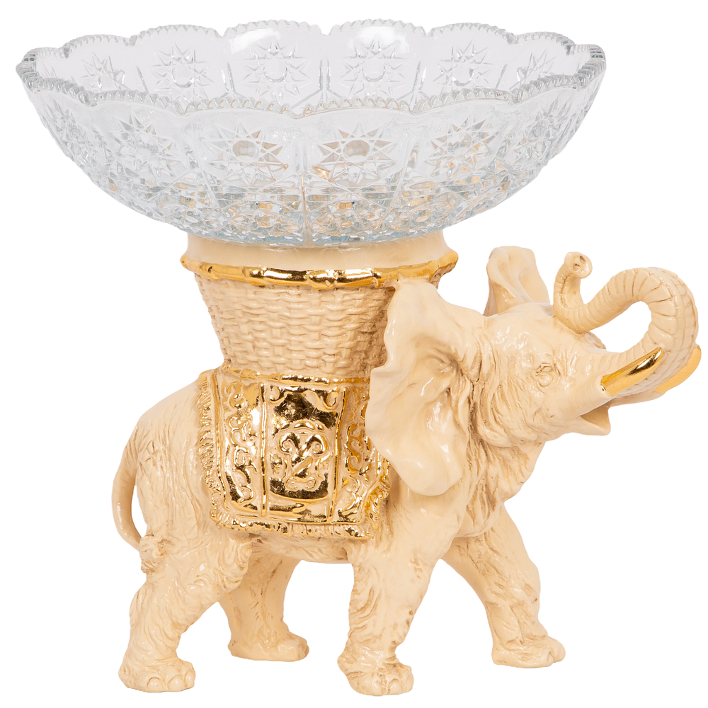 Фруктовница-конфетница Слон Джайпурарт со стеклянной чашей 7373 Айвори
