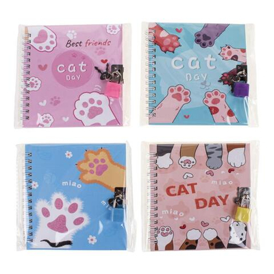 Блокнот "Лапка" на гребне, 45 л, с замочком, 4 вида микс