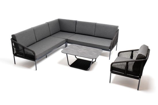 "Канны" модульная угловая лаунж-зона из роупа (веревки), цвет темно-серый