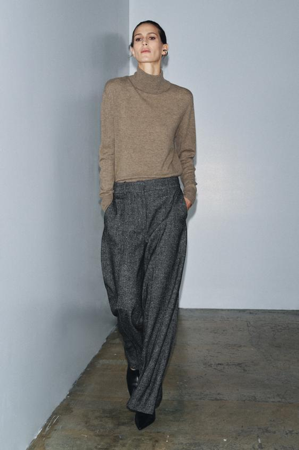 ZARA БРЮКИ ИЗ СМЕСОВОЙ ШЕРСТИ — ZW COLLECTION, ЧЕРНЫЙ/БЕЛЫЙ