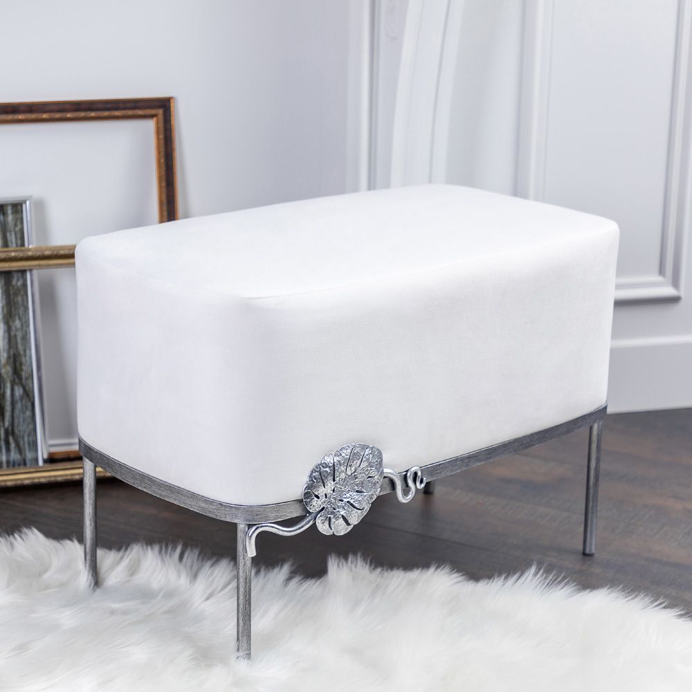 Банкетка Monstera Deliciosa (Монстера) Белая Античное серебро