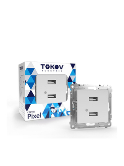 Розетка 2-м USB СП Pixel тип A+A 5В 1х2.1А 2х1.05А механизм бел. TOKOV ELECTRIC TKE-PX-2USB-C01