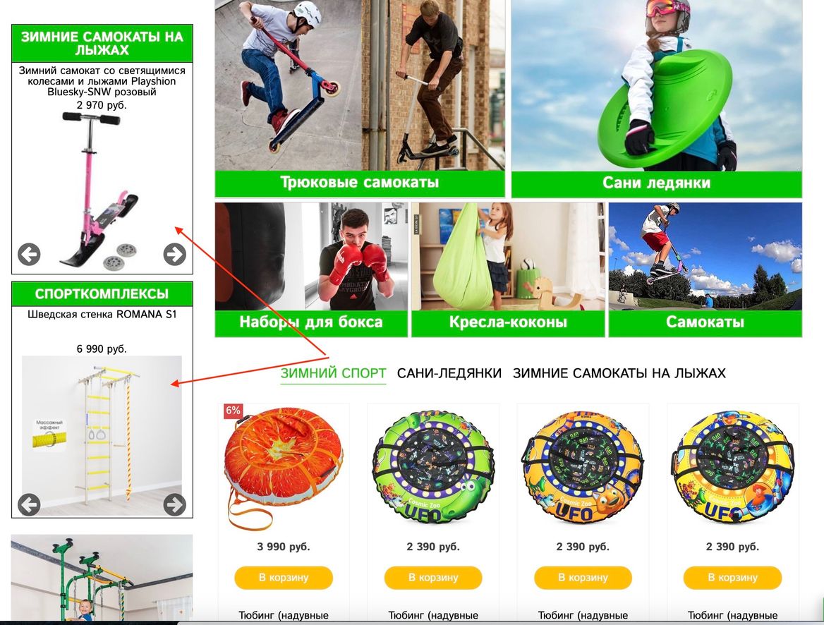 Слайдеры товаров в sidebar