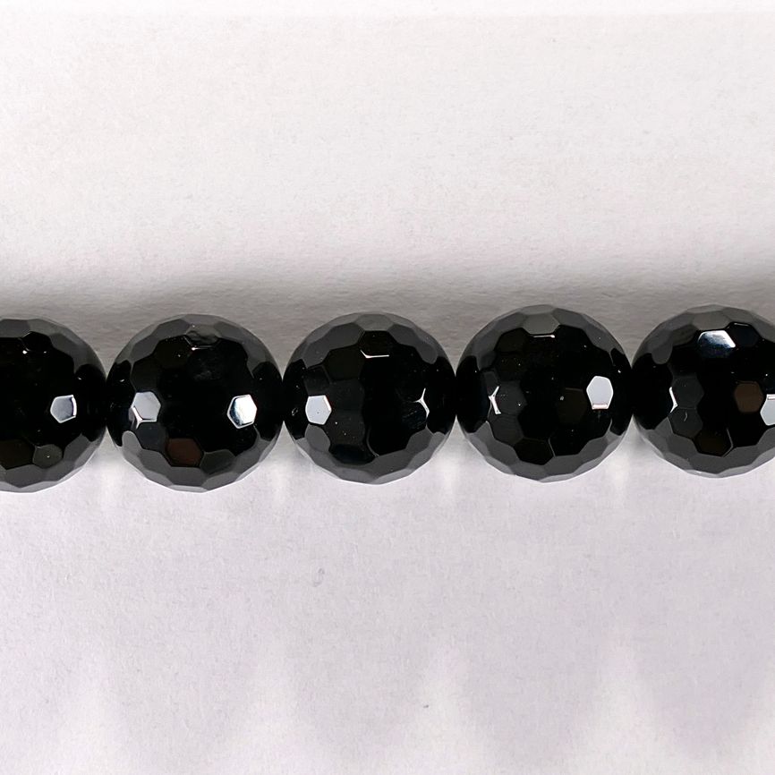 Бусина из оникса черного, фигурная, 12 мм (шар, граненая)