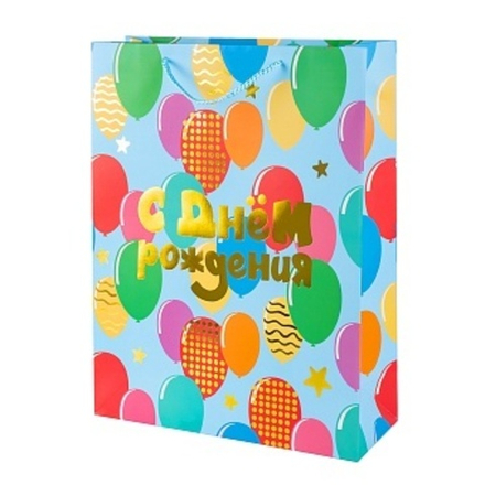 Пакет подарочный С Днем Рождения! (воздушные шары) Металлик 41*31*12 см.