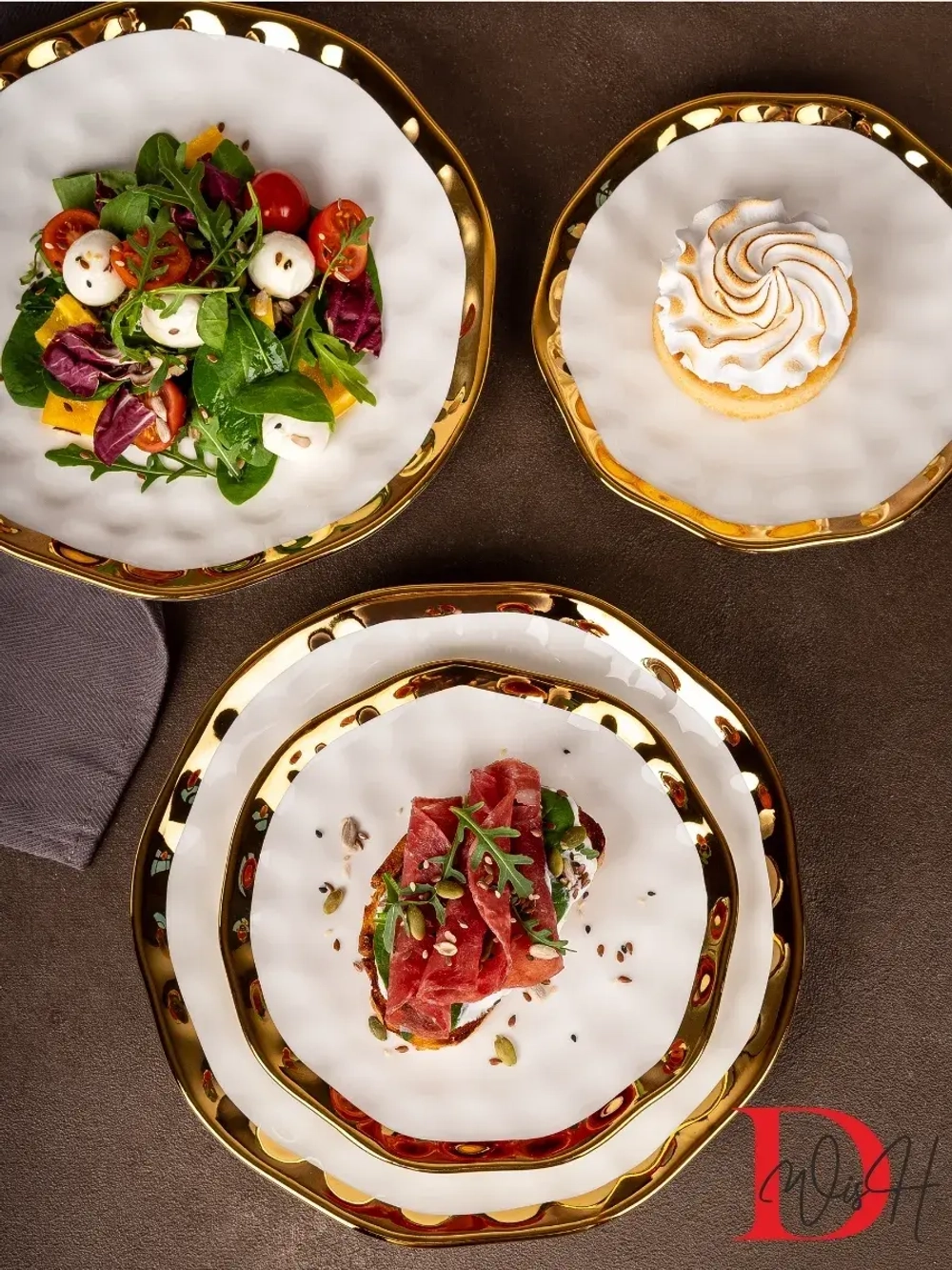 Набор из 2 глянцевых тарелок плоских мятый фарфор 25 см