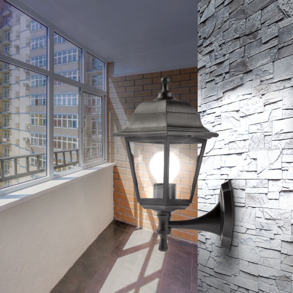 Садово-парковый светильник ЭРА НБУ 04-60-001 черный 4 гранный настенный IP44 Е27 max60Вт | Садово-парковые светильники