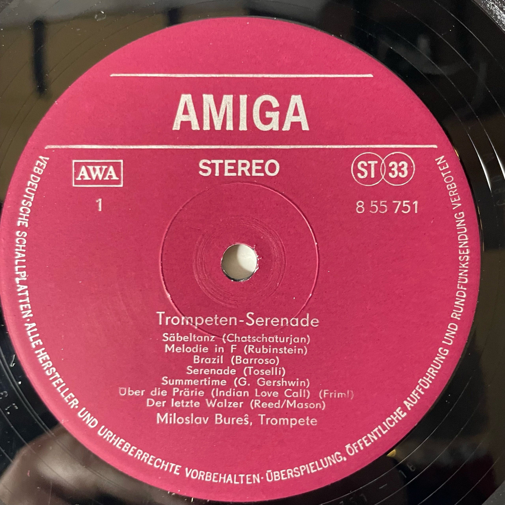 Винтажная виниловая пластинка LP Miloslav Bures Милослав Берс, Trompeten Serenade (ГДР 1980)