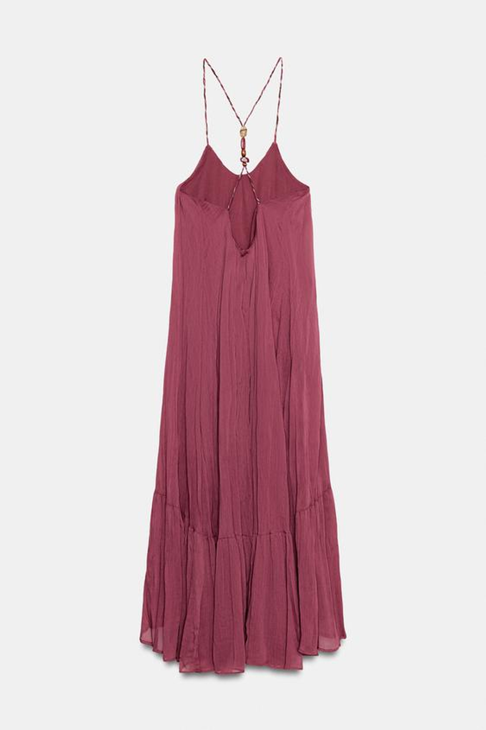 ZARA СВОБОДНОЕ ПЛАТЬЕ С БУСИНАМИ, СВЕТЛО-ГРАНАТОВЫЙ