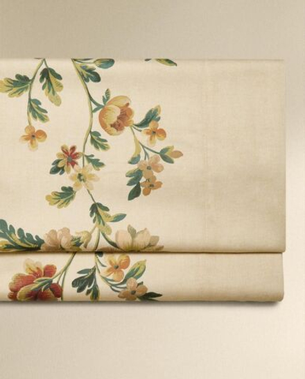 Zara Home - Атласная простыня с цветочным рисунком, экрю, 290x280 см