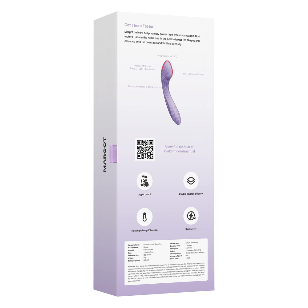 Интерактивный вибратор 21см для стимуляции точки G Svakom Margot App-Controlled Dual Motor G-Spot Vibrator SA614A
