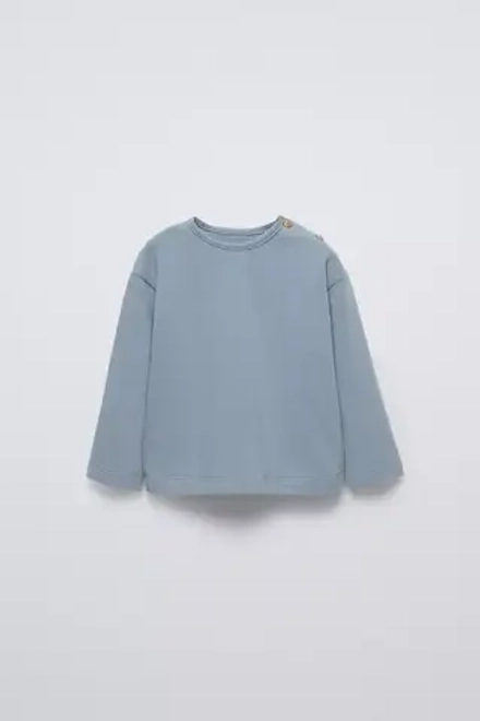 ZARA ФУТБОЛКА ИЗ ТКАНИ SOFT TOUCH, СЕРО-СИНИЙ