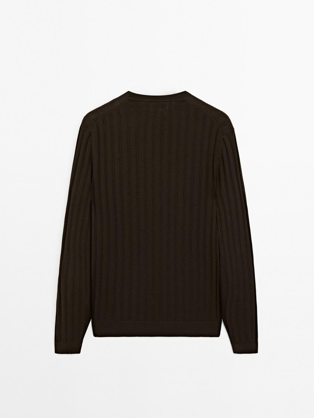 Massimo Dutti Свитер из рельефной ткани с круглым вырезом, пестро-коричневый