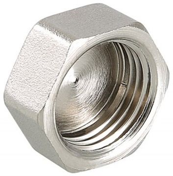 Заглушка Valtec 1 1/4" ВР с внутренней резьбой латунная никелированная VTr.590.N.0007