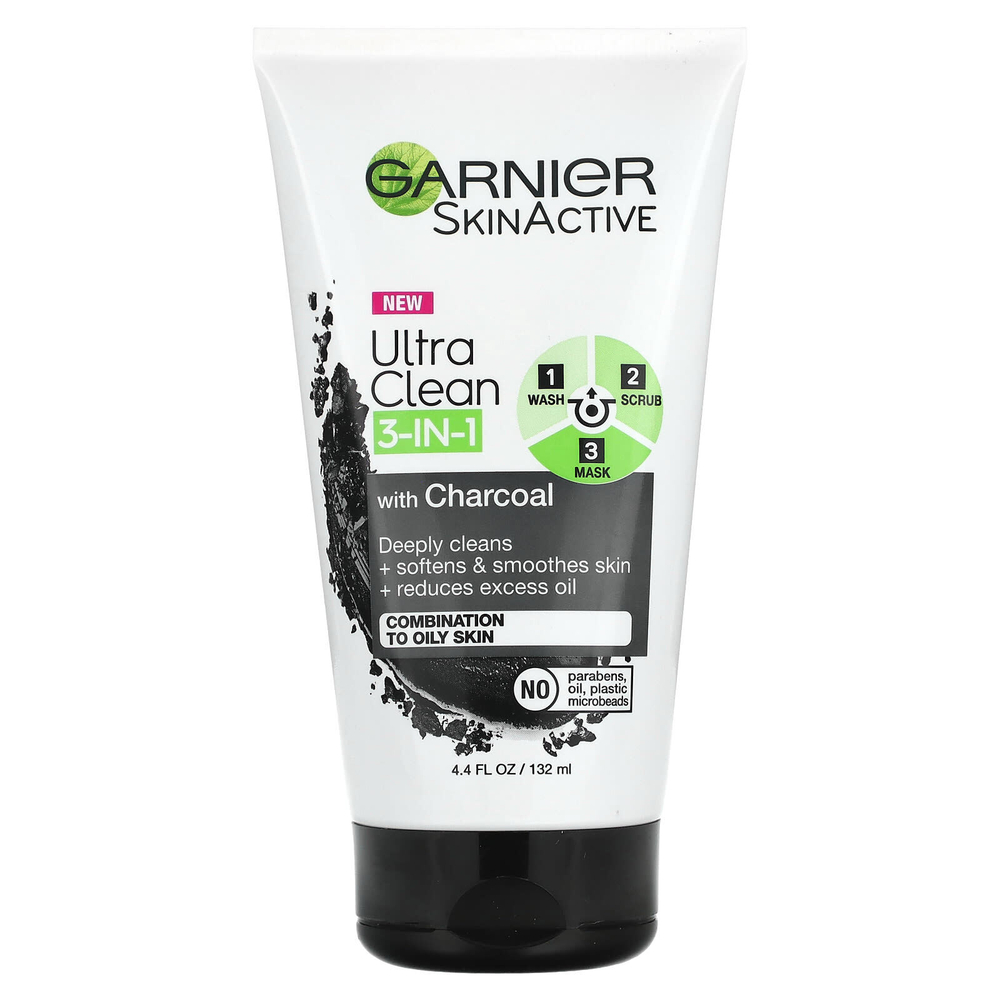 Garnier, SkinActive, сверхчистое средство 3 в 1 с древесным углем, 132 мл (4,4 жидк. унц.)