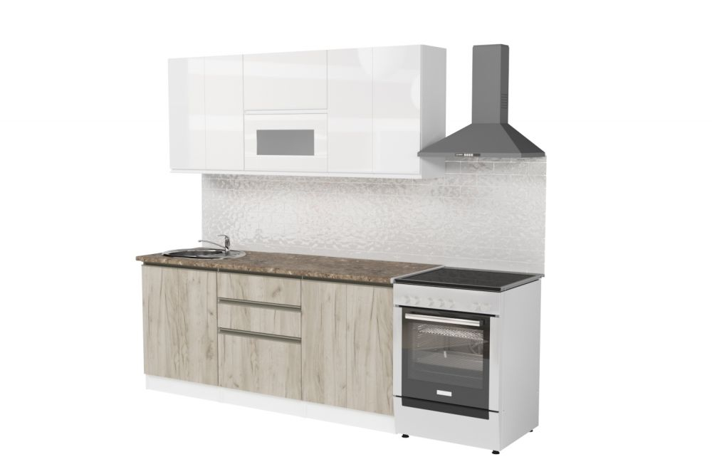 Кухонный гарнитур Антика базис 2400 мм (Белый глянец/Дуб браун, Аламбра темная)