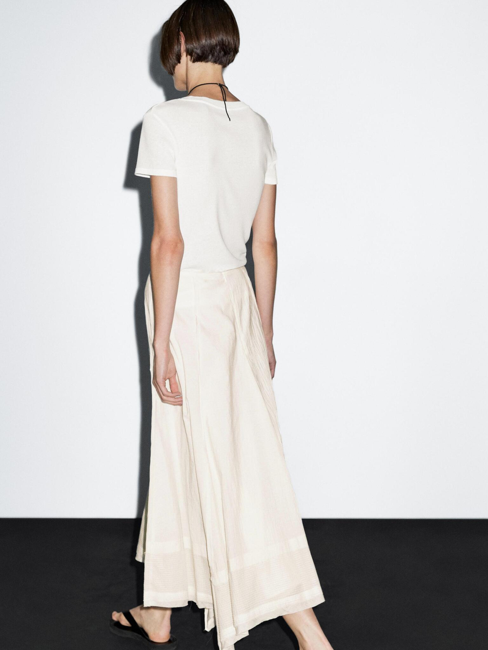 Massimo Dutti Юбка миди из смесового хлопка с декоративными швами, кремовый