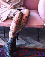 Чулки с принтом в виде цветных зарисовок (Размер: S-M-L) (Цвет: бежевый)