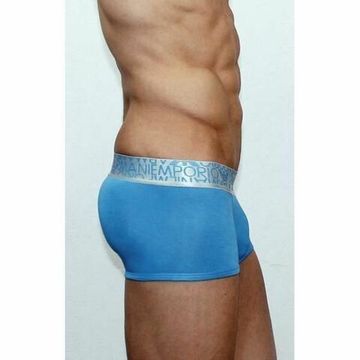 Мужские трусы боксеры модальные Emporio Armani голубые с черными  буквами