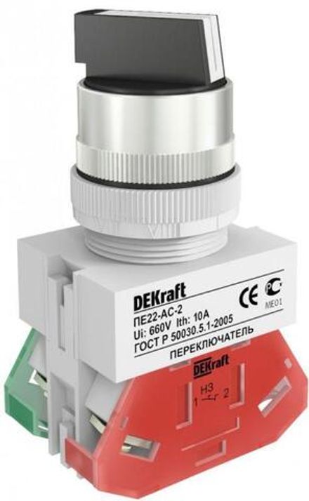 Переключатель на 2 положения I-O ПЕ-22 AC-2 d22мм стандарт. ручка черн. DEKraft 25051DEK