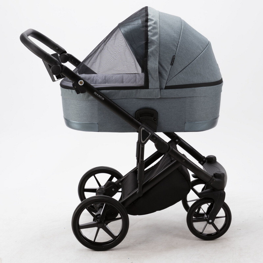 Детская коляска Adamex Marco 2 в 1 GA05 (СЕР-ЗЕЛ ТК.+ СЕР-ЗЕЛ ПЕРЛ КОЖ. ОТДЕЛКА)