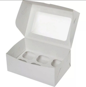 Коробка на 6 капкейков белая с квадратным окном 25х17х10