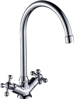 Смеситель Q02-72 ROSSINKA  для кухни  двуручный с  высоким поворотным изливом 260 мм, хром