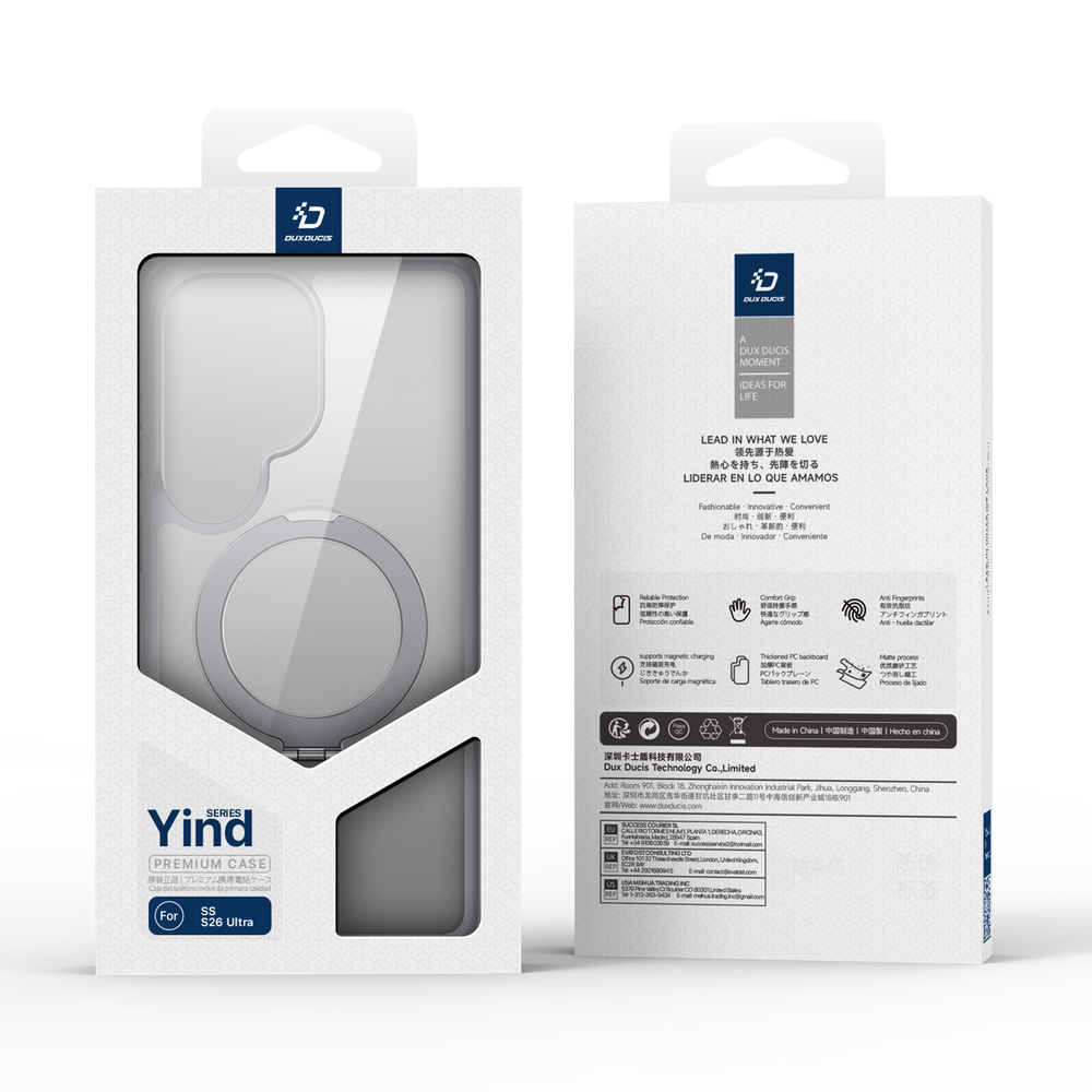 Чехол серого цвета с MagSafe для Samsung Galaxy S26 Ultra, серия Yind Series Case от Dux Ducis (версия с магнитной откидной подставкой)