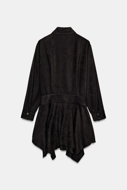 ZARA МИНИ-ПЛАТЬЕ ИЗ ИСКУССТВЕННОЙ ЗАМШИ С РЕМНЕМ, КОРИЧНЕВЫЙ