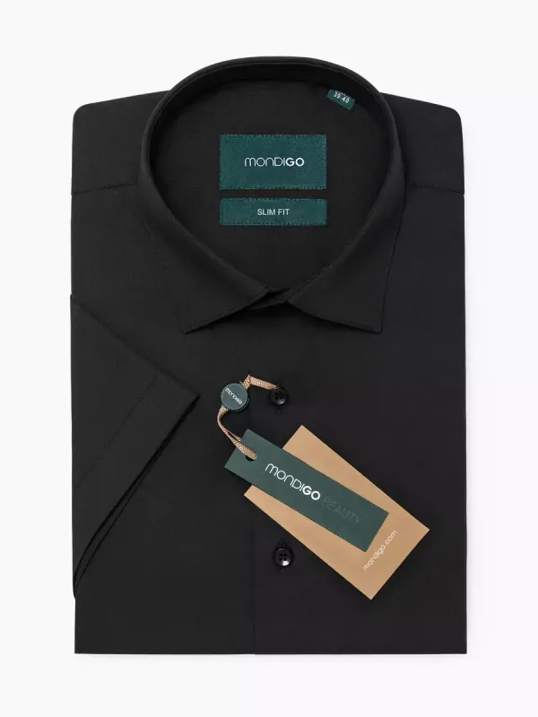 Рубашка приталенная SLIM FIT с коротким рукавом, черная