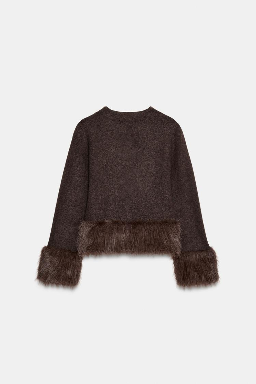 ZARА КАРДИГАН С КОМБИНИРОВАННЫМ ИСКУССТВЕННЫМ МЕХОМ, КОРИЧНЕВЫЙ