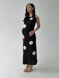 Платье вязаное, длинное, в крупный горох