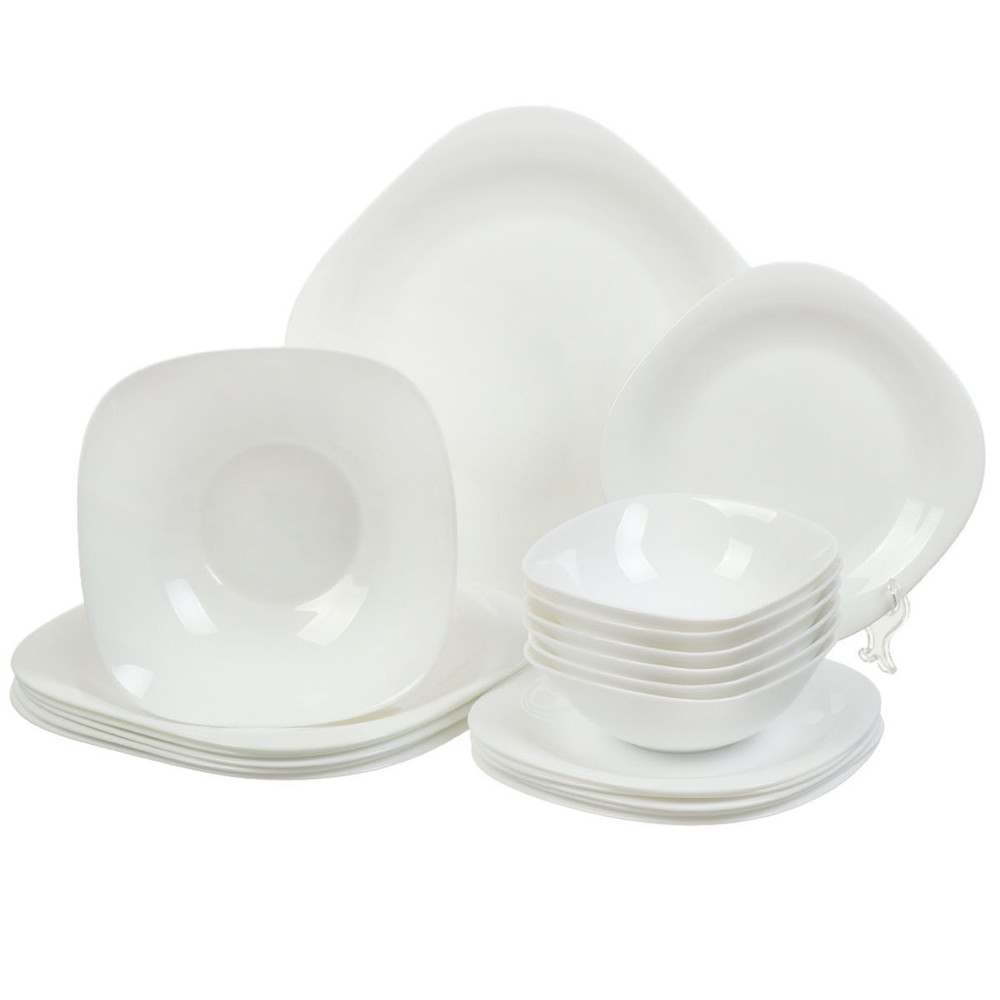 Сервиз столовый стеклокерам, 19 пр, 6 перс, Daniks, Белый Квадро, W 19C9