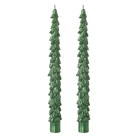 Набор из двух свечей зеленого цвета из коллекции new year essential, 26 см